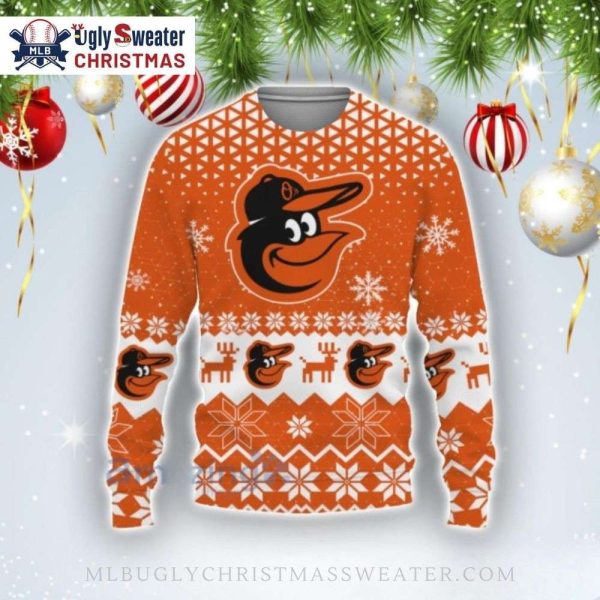 Snowflake Patterned Baltimore Orioles Ugly Christmas Sweater