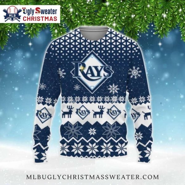 Snowflakes And Reindeer Pattern Tampa Bay Rays Ugly Sweater