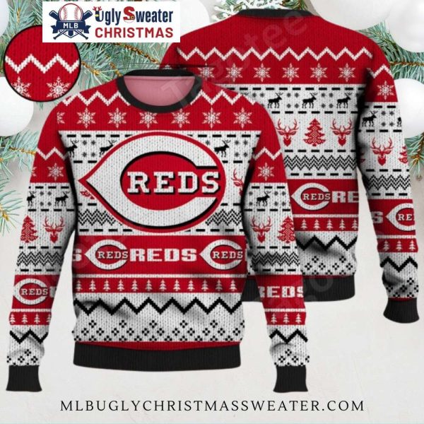 Snowflakes And Reindeer Reds Logo Ugly Christmas Sweater