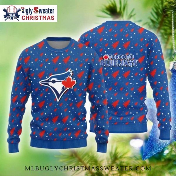 Snowy Red Trees Toronto Blue Jays Christmas UglySweater