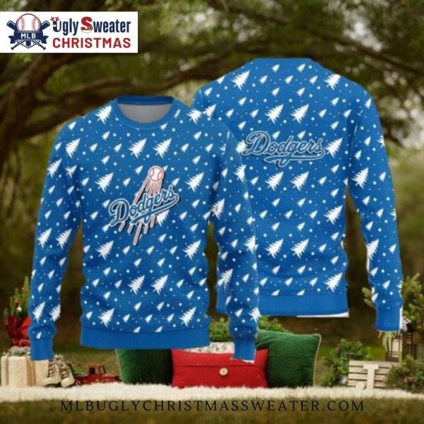 Snowy Trees Dodgers Logo Christmas Ugly Sweater