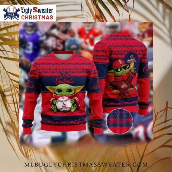 St. Louis Cardinals Baby Yoda Baseball Holiday Ugly Christmas Sweater