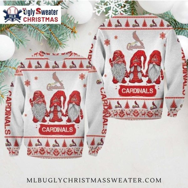 St. Louis Cardinals Christmas Gnome White Ugly Christmas Sweater