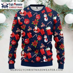 St. Louis Cardinals Festive Ornaments And Poinsettia Navy Ugly Christmas Sweater