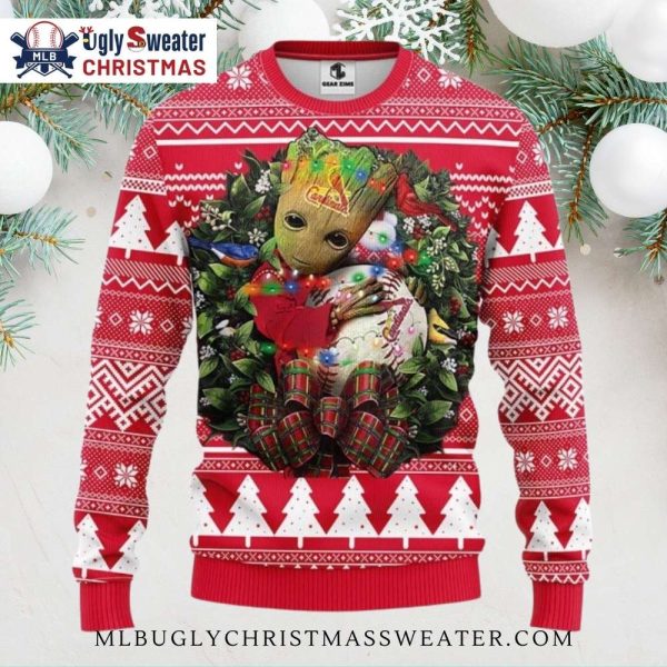 St. Louis Cardinals Groot Wreath Led Ugly Christmas Sweater