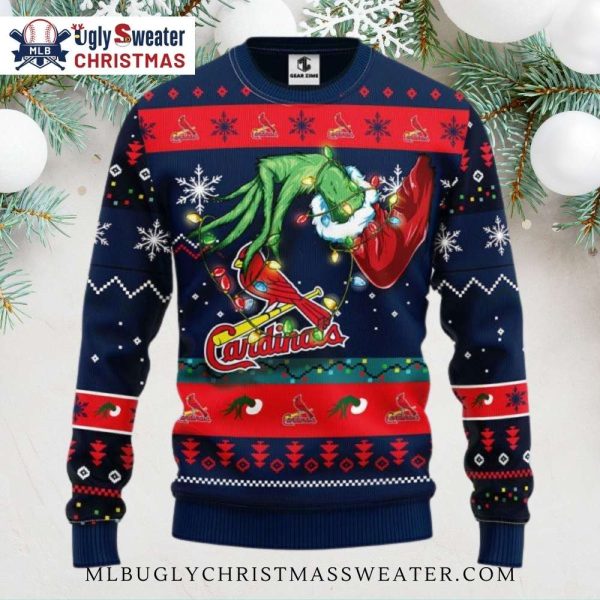 St. Louis Cardinals Ugly Christmas Sweater With Grinch Design