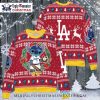 Snoopy Dabbing Dodgers Red And Blue Striped Ugly Sweater