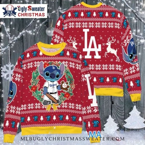 Stitch Dodgers Christmas Ugly Sweater – Red And Yellow