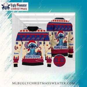 Stitch With Candy Cane Atlanta Braves Ugly Christmas Sweater