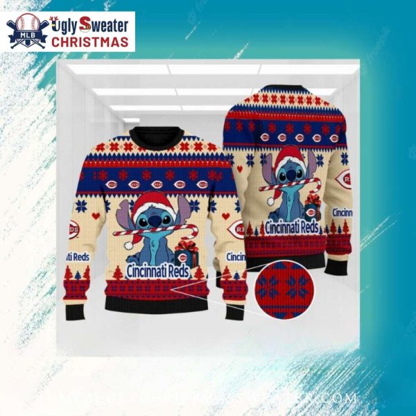 Stitch With Candy Cane Cincinnati Reds Ugly Sweater