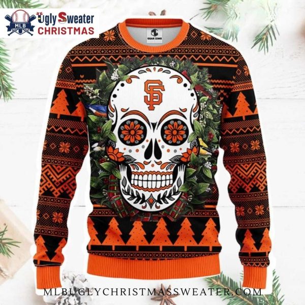 Sugar Skull San Francisco Giants Ugly Christmas Sweater With Flowers