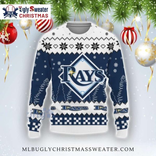 Tampa Bay Rays Classic Logo Snowflake Pattern Christmas Sweater