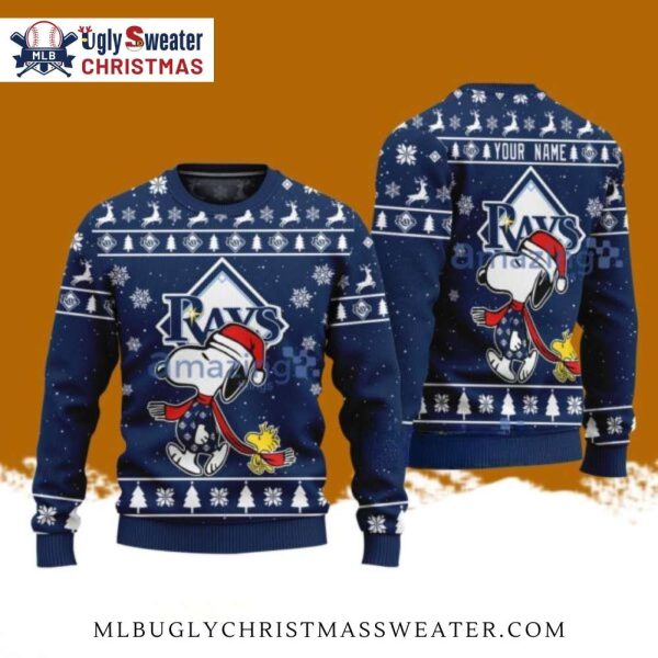 Tampa Bay Rays Snoopy And Woodstock Holiday Ugly Sweater