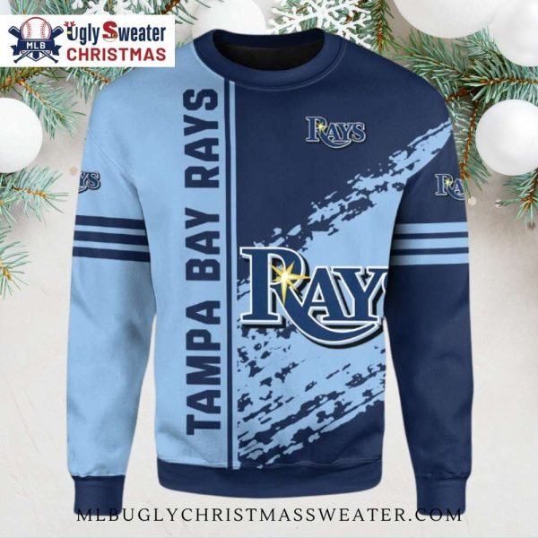 Tampa Bay Rays Split Color Stripes Ugly Christmas Sweater