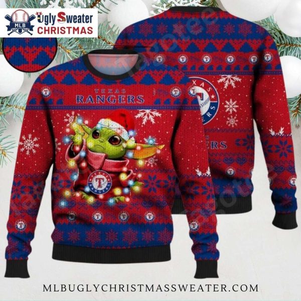 Texas Rangers Baby Yoda Christmas Lights Ugly Sweater