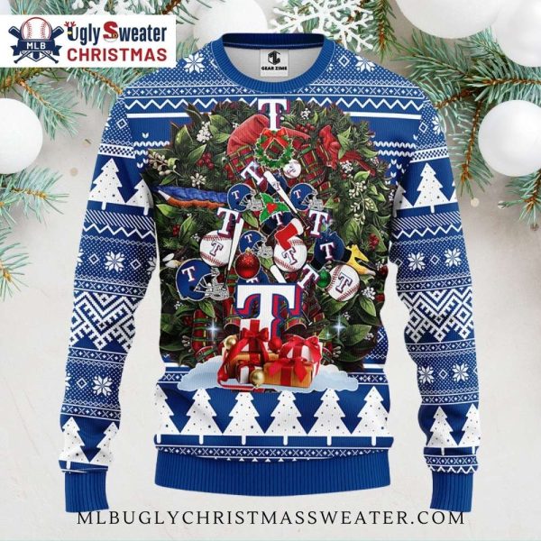 Texas Rangers Baseball Ornaments Wreath Christmas Sweater