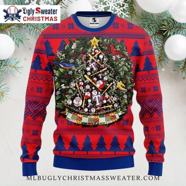 Texas Rangers Baseball Tree Ornaments Ugly Christmas Sweater