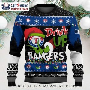 Texas Rangers Drink Up Grinch Baseball Ugly Christmas Sweater