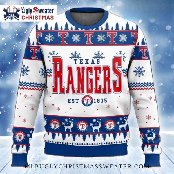 Texas Rangers Established 1835 Snowflakes Ugly Sweater