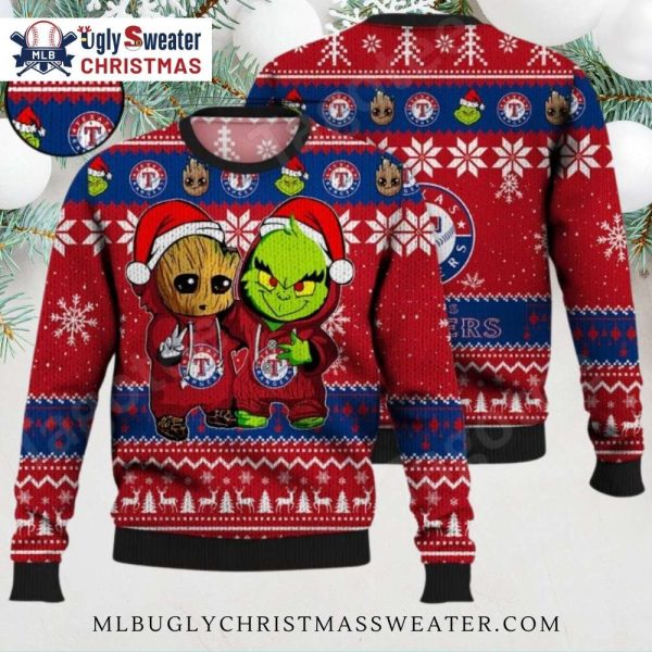 Texas Rangers Grinch And Groot Ugly Christmas Sweater