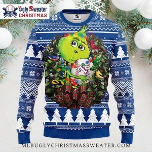 Texas Rangers Grinch Baseball Wreath Ugly Christmas Sweater