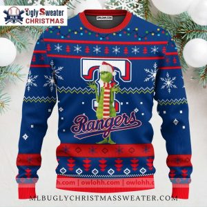 Texas Rangers Grinch Snowflakes Ugly Christmas Sweater