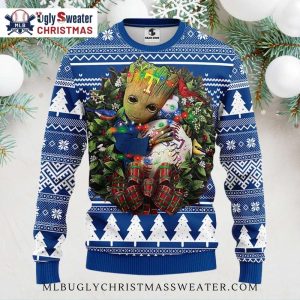 Texas Rangers Groot Wreath Lights Ugly Christmas Sweater