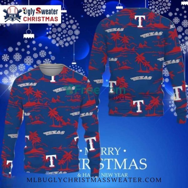 Texas Rangers Island Vibes Palm Trees Ugly Christmas Sweater