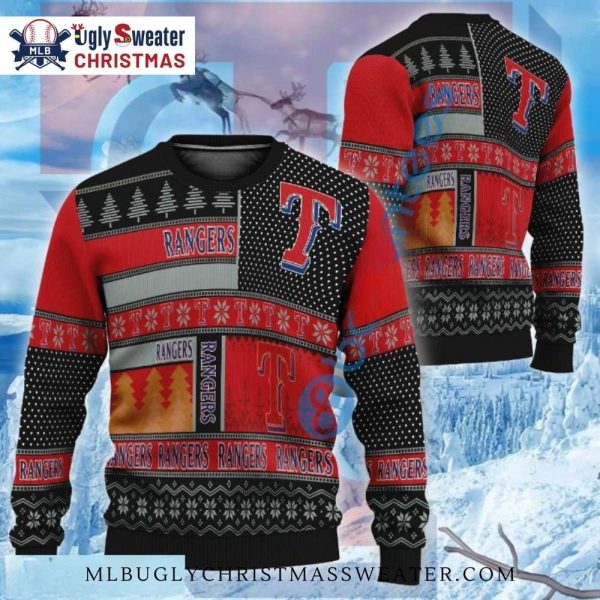 Texas Rangers Multi-Patch Red Black Ugly Christmas Sweater