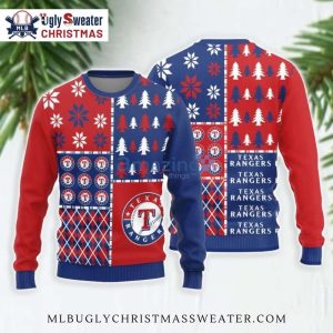 Texas Rangers Patchwork Red Blue Ugly Christmas Sweater