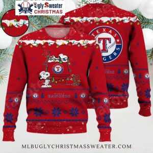 Texas Rangers Snoopy Christmas House Red Ugly Sweater