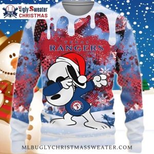 Texas Rangers Snoopy Dabbing Santa Hat Ugly Christmas Sweater