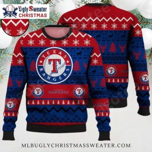 Texas Rangers Snowflakes And Reindeer Ugly Christmas Sweater