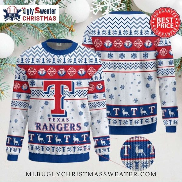 Texas Rangers Snowflakes Reindeer White Ugly Sweater