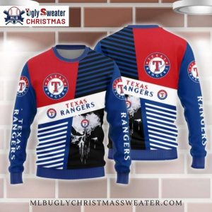 Texas Rangers Split Stripes Skull Blue Red Ugly Sweater