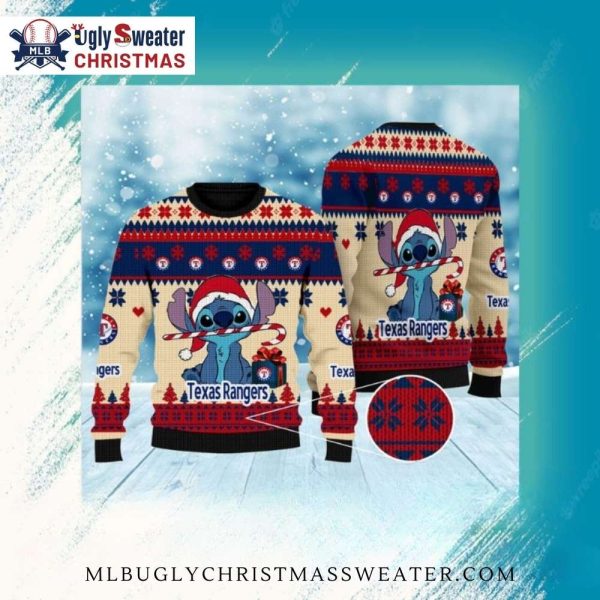 Texas Rangers Stitch Santa Hat Ugly Christmas Sweater