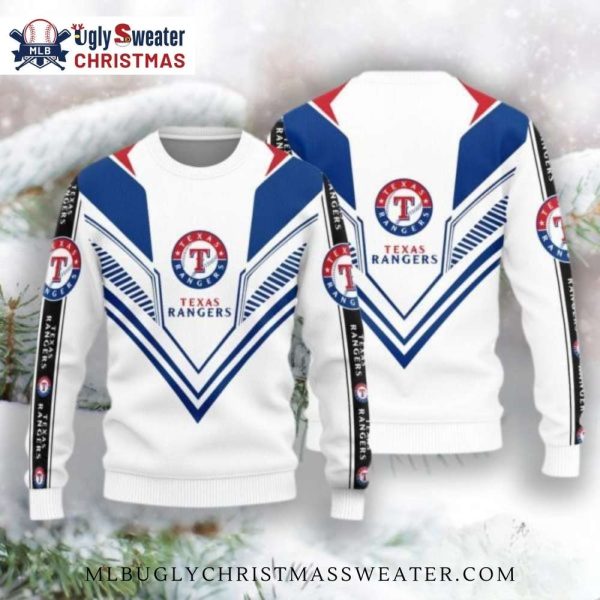 Texas Rangers White Chevron Stripes Ugly Christmas Sweater