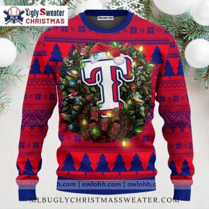 Texas Rangers Wreath Lights Plaid Christmas Sweater