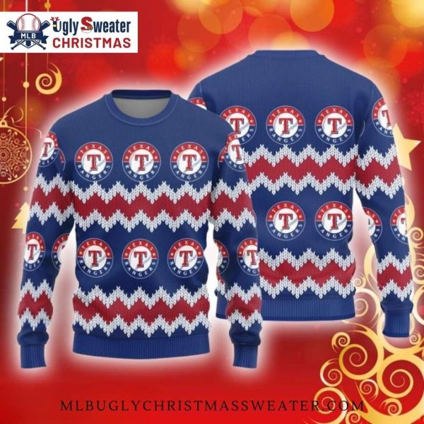 Texas Rangers Zigzag Logo Pattern Ugly Christmas Sweater