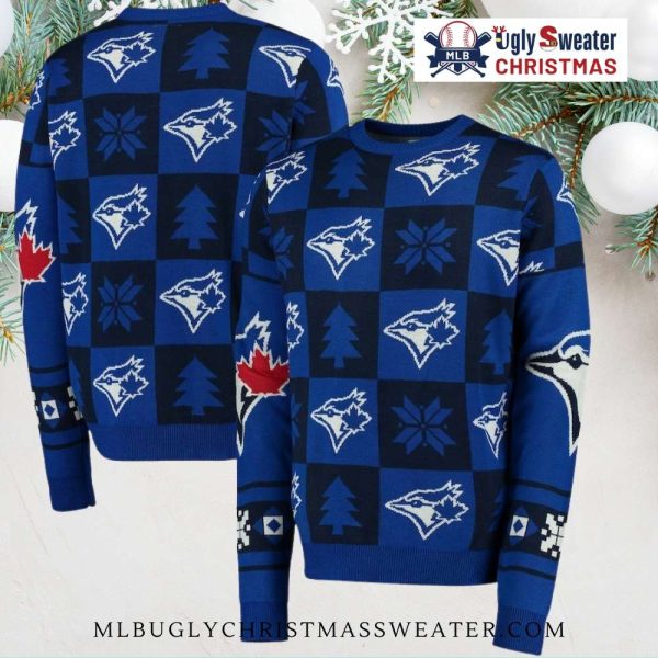 Toronto Blue Jays Checkered Pattern Christmas Ugly Sweater