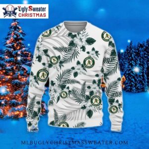 Tropical Oakland Athletics Christmas Sweater with A’s Logo