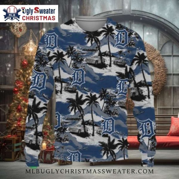 Tropical Palm Tree Detroit Tigers Christmas Ugly Christmas Sweater