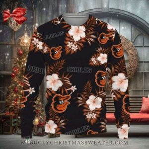 Tropical Vibes Baltimore Orioles Floral Ugly Christmas Sweater