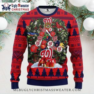 Washington Nationals Christmas Sweater With Baseball Ornaments And Wreath