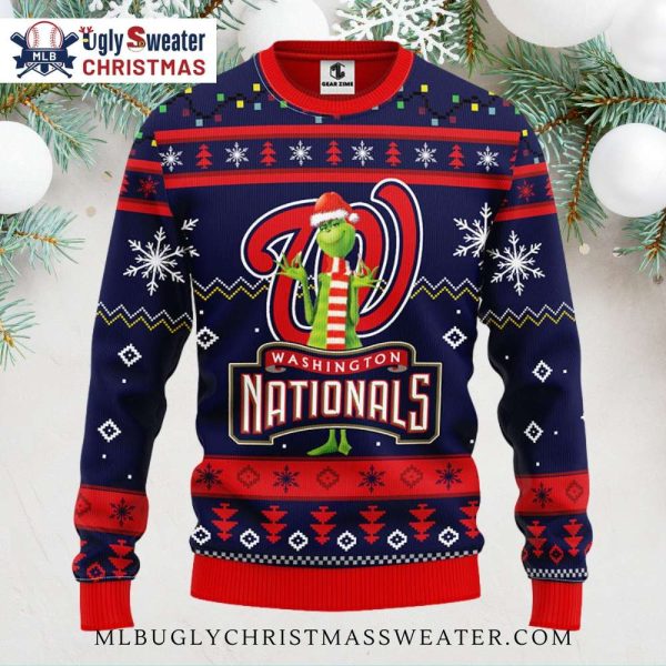 Washington Nationals Christmas Sweater With Grinch In Santa Hat