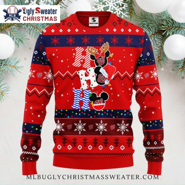 Washington Nationals Ugly Christmas Sweater With Ho Ho Ho Mickey Design