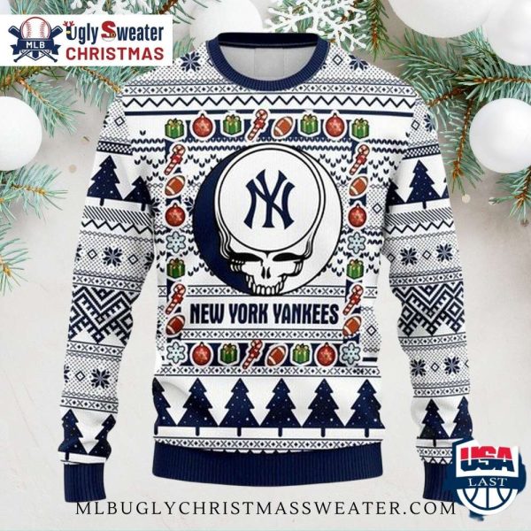 Yankees Grateful Skull Festive Ugly Christmas Sweater