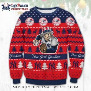 Yankees Patriotic Baseball Throwing Uncle Sam Ugly Christmas Sweater