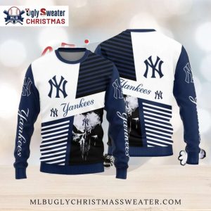 Yankees Skull Art Striped Patchwork Ugly Holiday Sweater