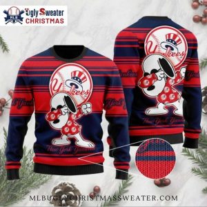 Yankees Snoopy Dabbing Striped Red And Blue Ugly Sweater